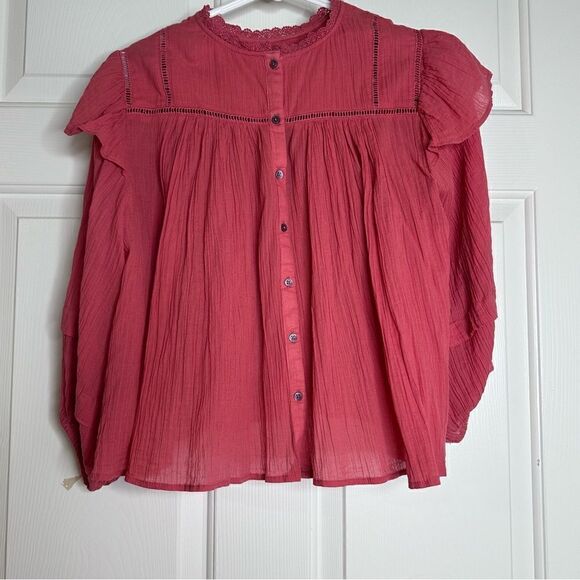Free People dusty rose, earthy tone color short, flowy, light weight blouse S - Picture 6 of 11